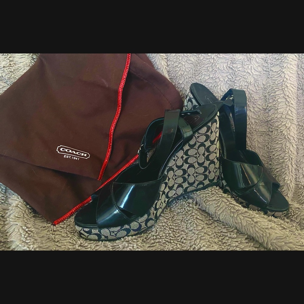 COACH patent leather wedge sandals!